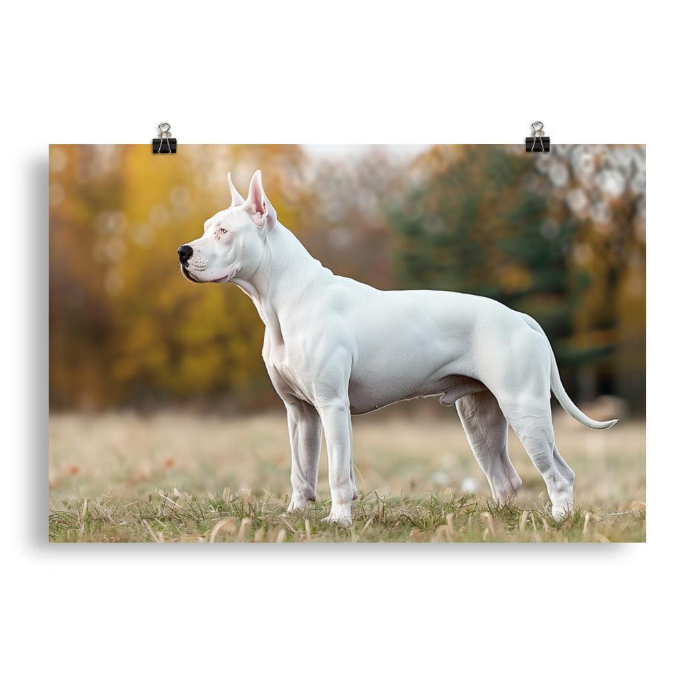 Dogo Argentino Standing in Autumn Field Portrait Poster - Oh Posters