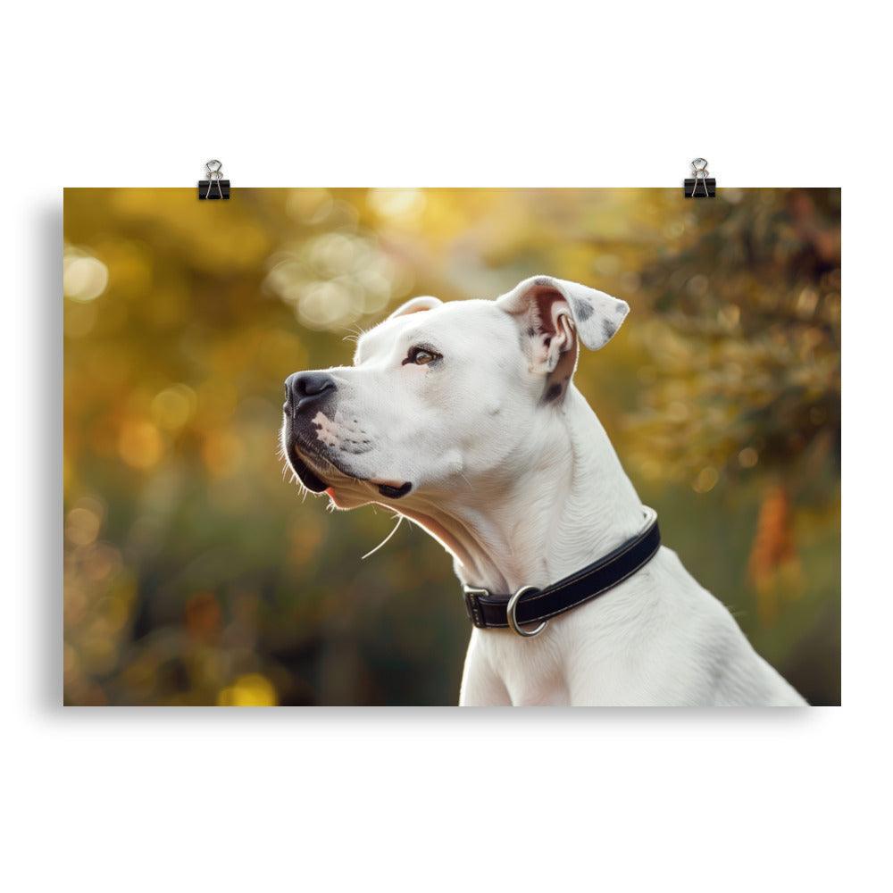 Dogo Argentino Close-Up in Sunlit Garden Portrait Poster - Oh Posters