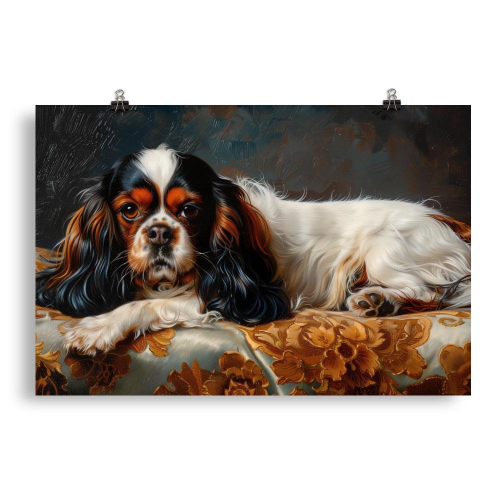 English Toy Spaniel on Ornate Cushion Painting Poster - Oh Posters