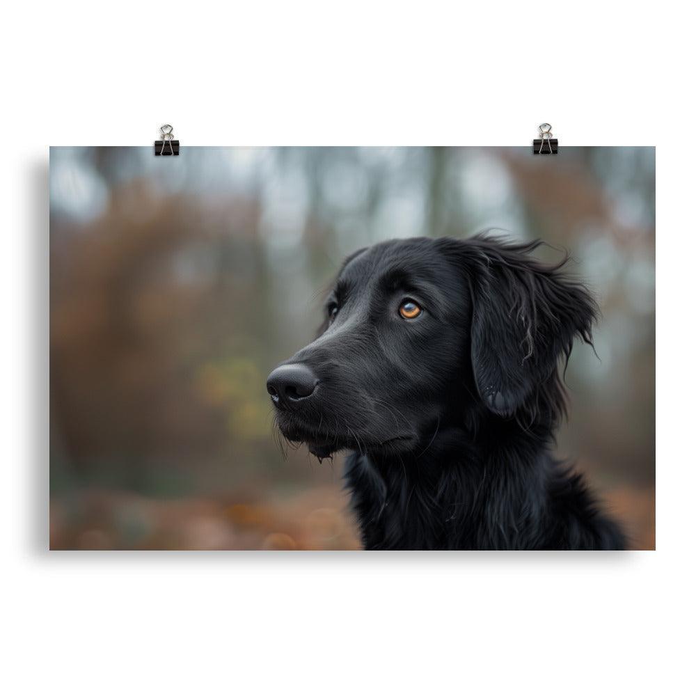 Flat-Coated Retriever in Autumn Forest Portrait Poster - Oh Posters