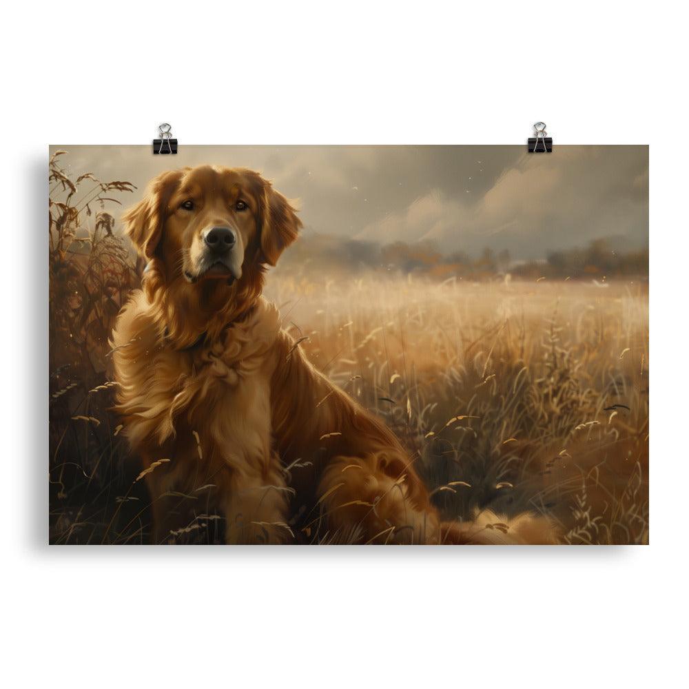 Golden Retriever Field Landscape Painting Poster - Oh Posters