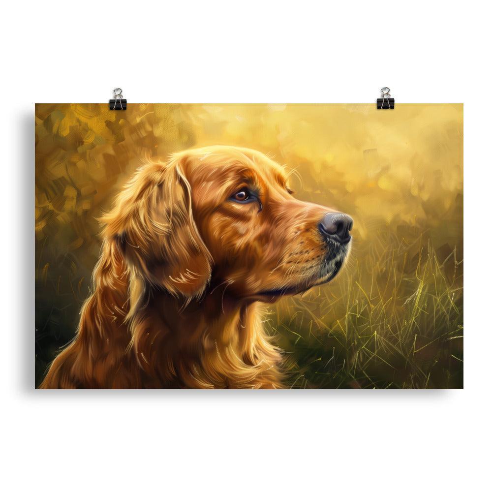 Golden Retriever Sunlit Side Profile Painting Poster - Oh Posters