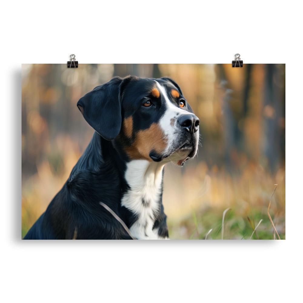 Greater Swiss Mountain Dog Autumn Portrait Poster - Oh Posters