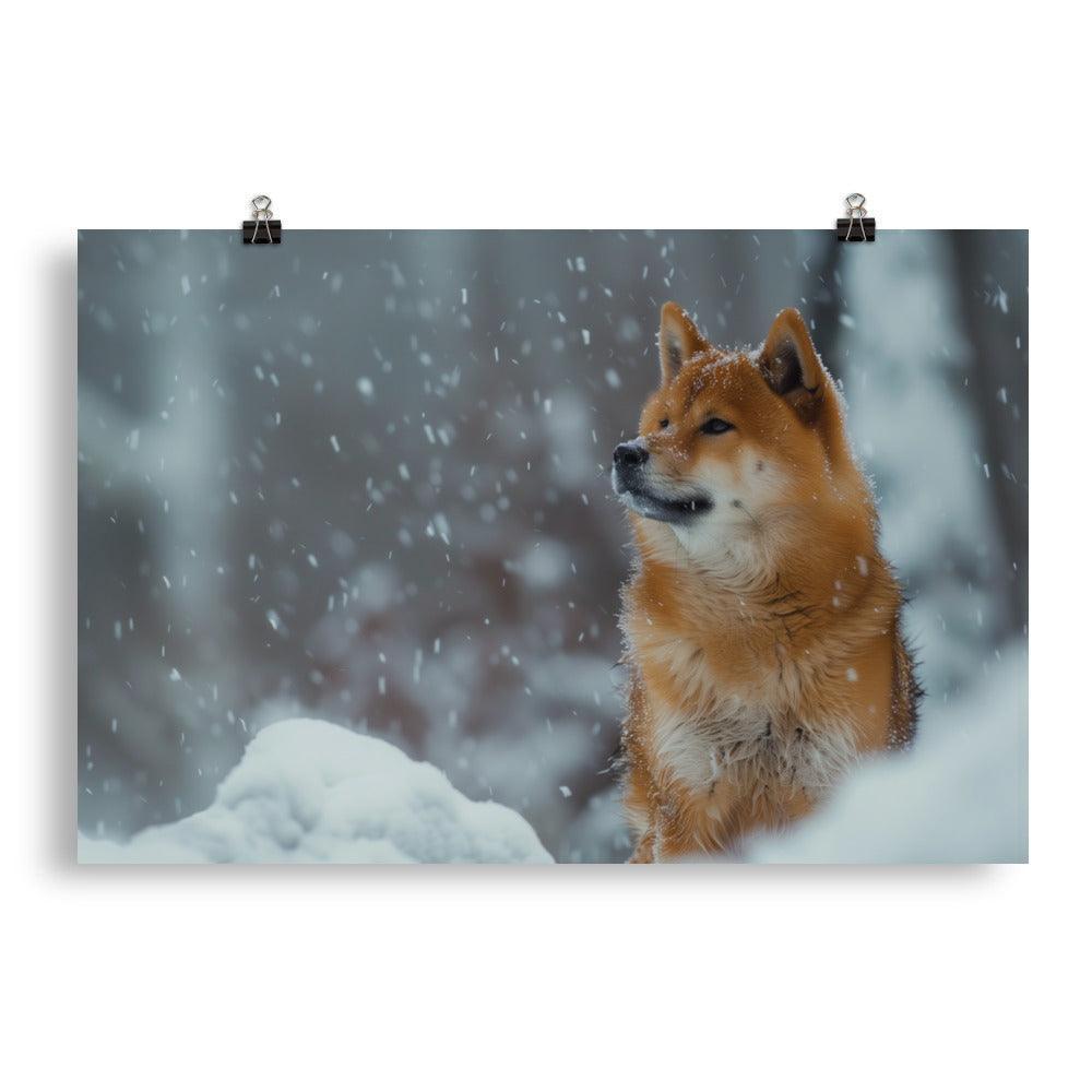 Hokkaido Dog During Winter Snowfall Poster - Oh Posters