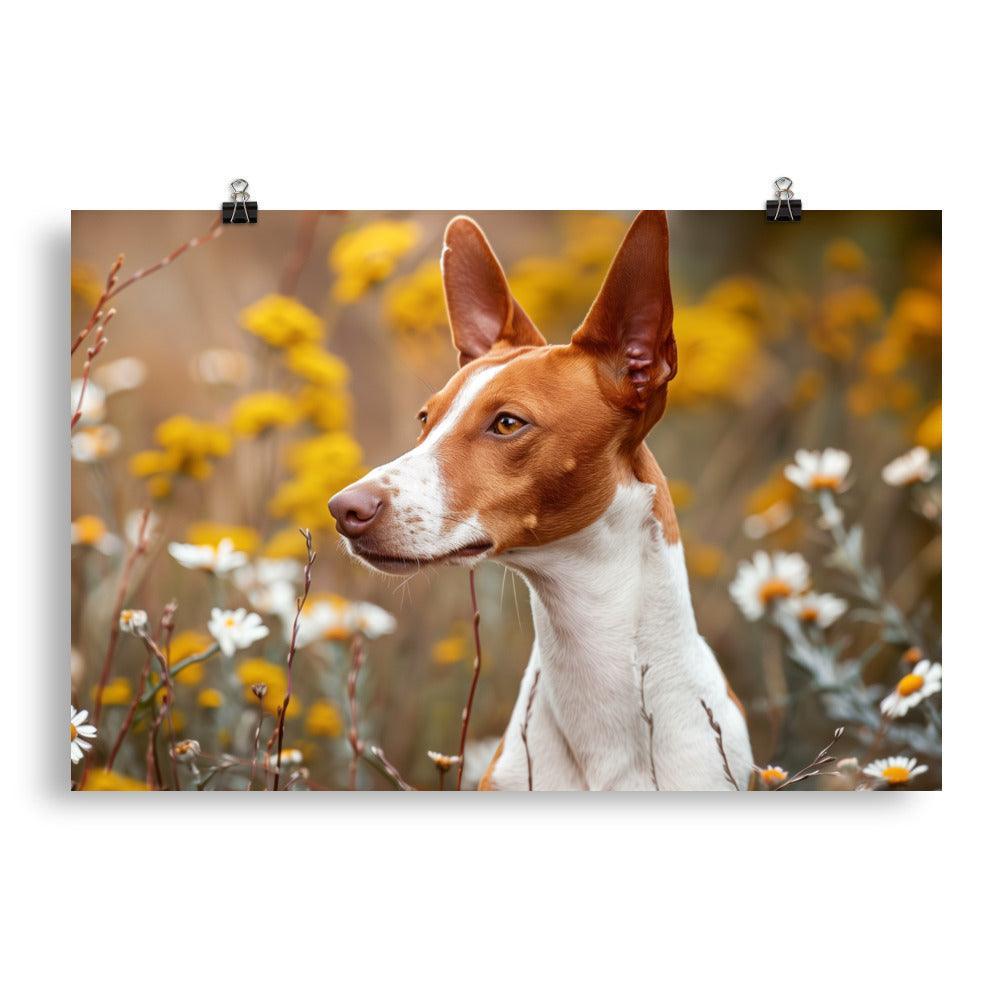 Ibizan Hound in Wildflower Field Photography Poster - Oh Posters