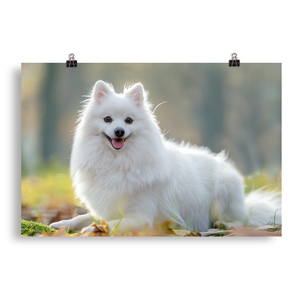 Japanese Spitz in Sunlit Park Photograph Poster - Oh Posters