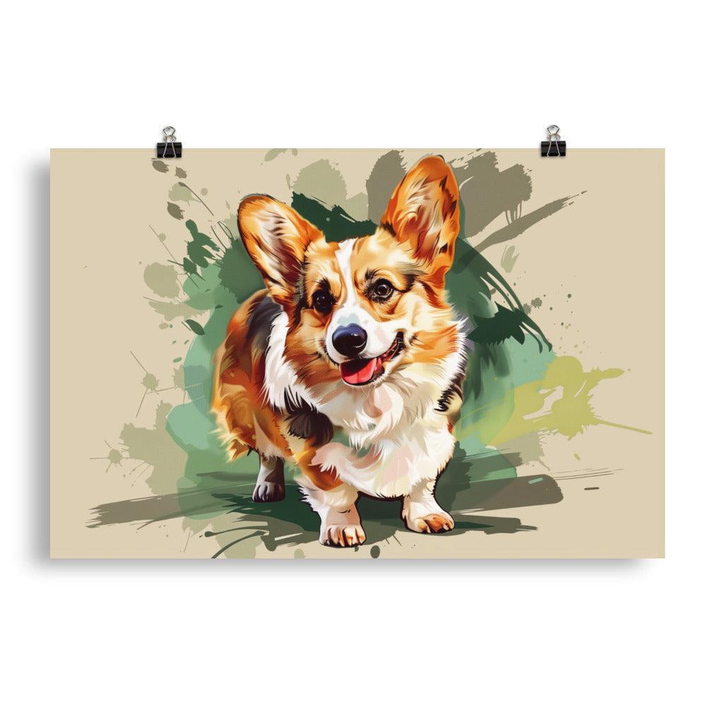 Pembroke Welsh Corgi Artistic Dog Illustration on Beige Poster - Oh Posters