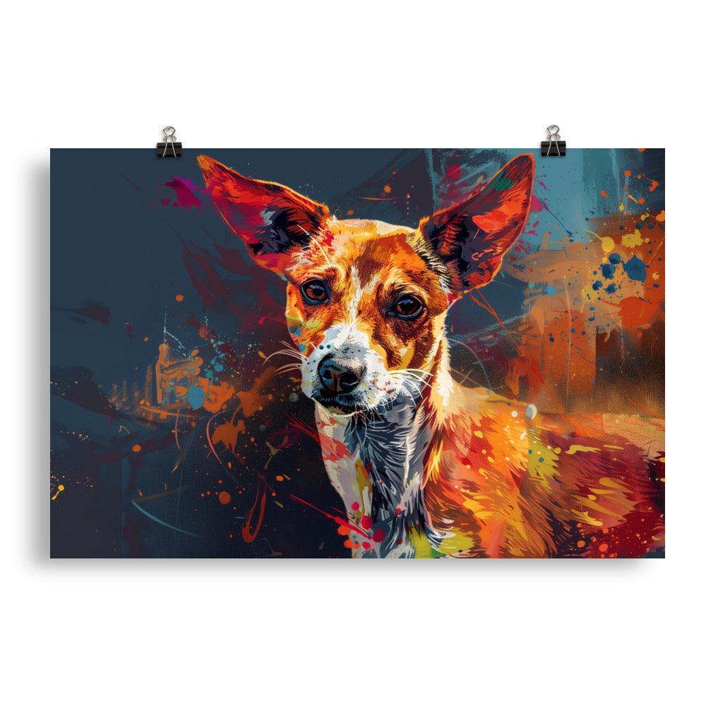Portuguese Podengo Colorful Abstract Dog Portrait Poster - Oh Posters