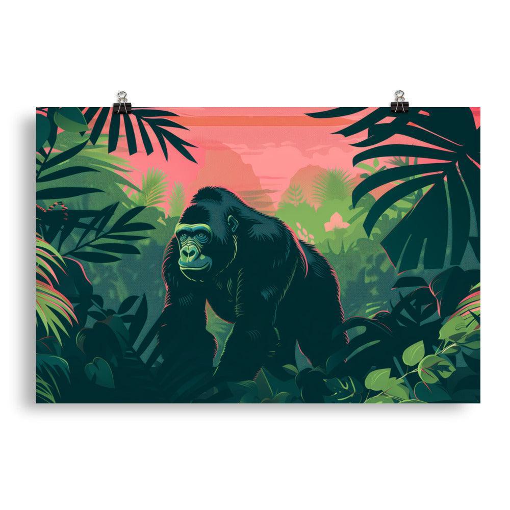 Gorilla in Tropical Jungle Graphic Art Poster - Oh Posters