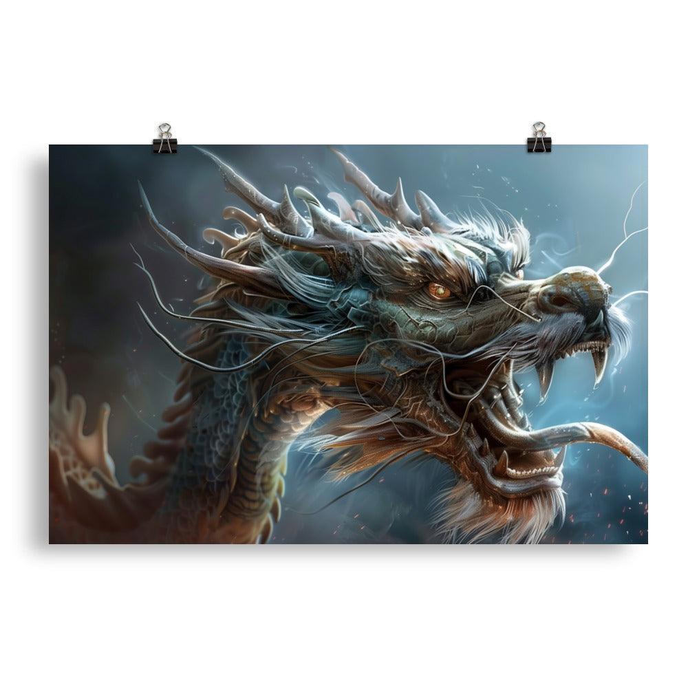 Ferocious Chinese Dragon Mythical Creature Digital Fantasy Art Poster - Oh Posters