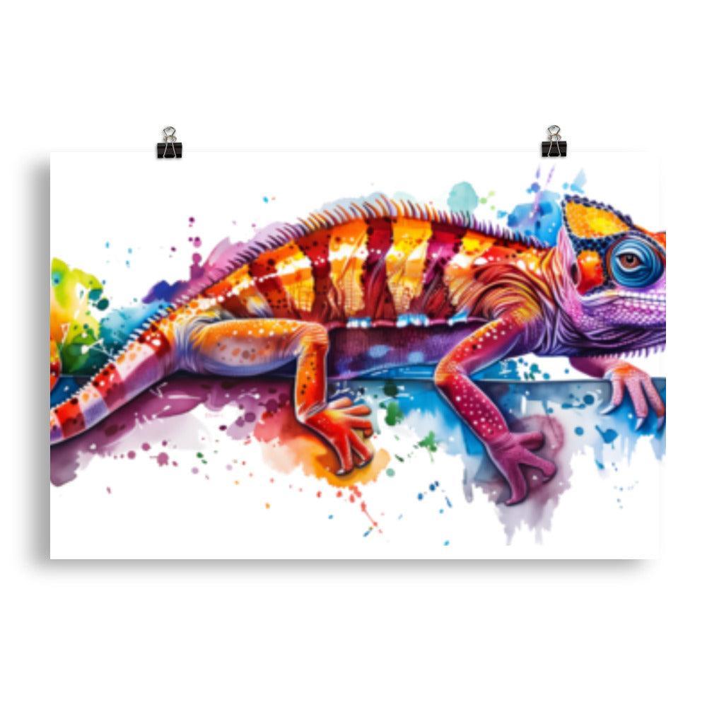 Colorful Chameleon Vibrant Splash Art Poster - Oh Posters