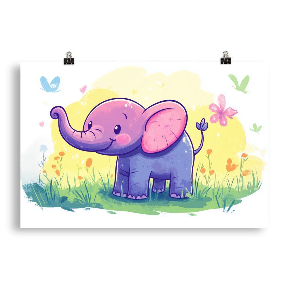 Cute Kids Elephant Cartoon Illustration Poster - Oh Posters