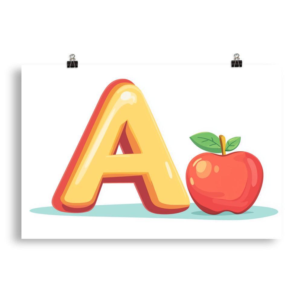 Kids Alphabet Letter A with Apple Educational Poster - Oh Posters