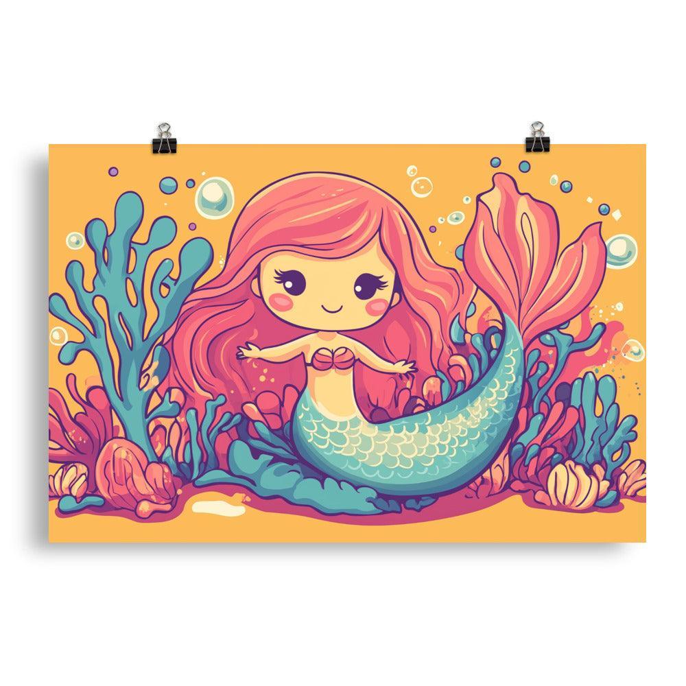 Cute Kids Mermaid Colorful Sea Adventure Art Poster - Oh Posters