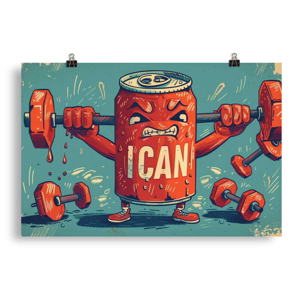 I Can Motivational Soda Can Lifting Weights Retro Art Poster - Oh Posters