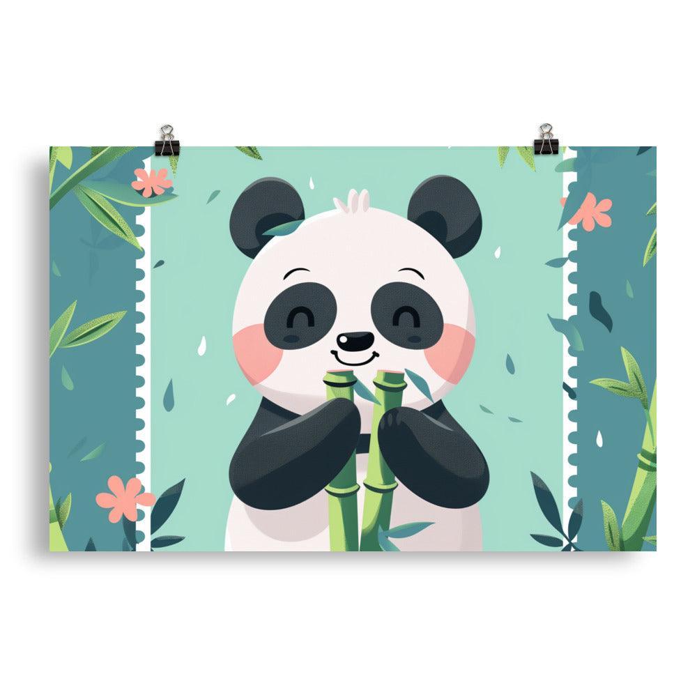 Cute Panda Eating Bamboo Kids Cartoon Illustration Poster - Oh Posters