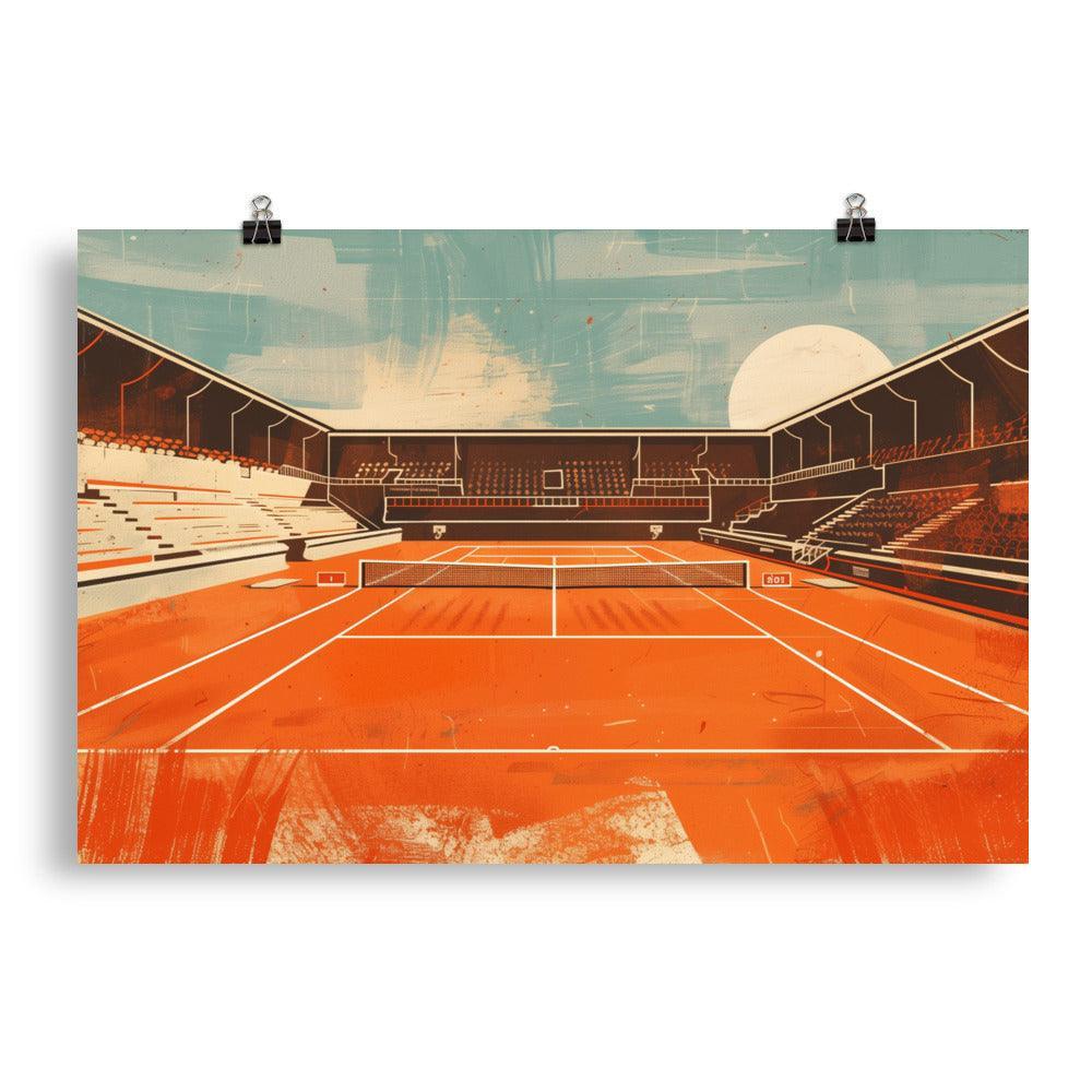 Empty Tennis Court Retro Style Stadium Art Poster - Oh Posters