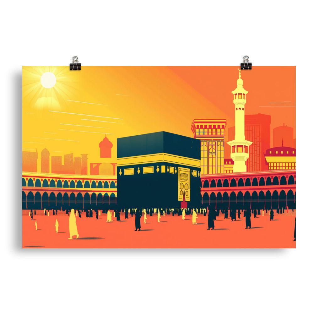 Kaaba Mecca Islamic Architecture Sunrise Illustration Poster - Oh Posters