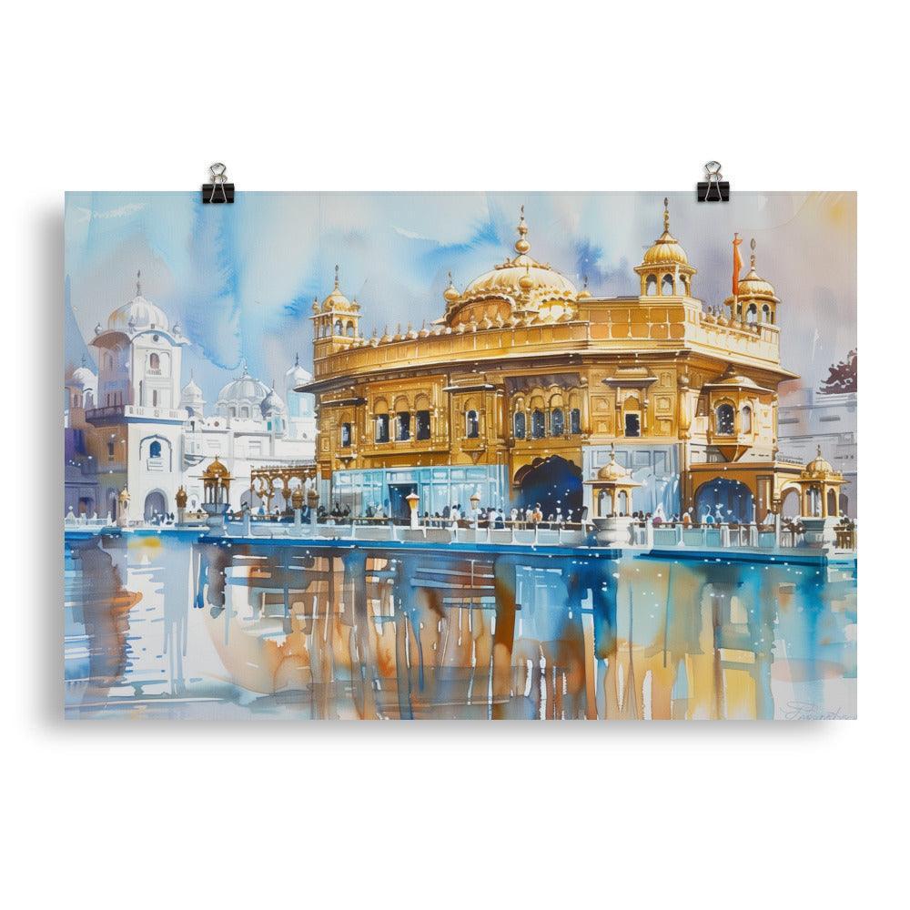 Golden Temple Sikh Architecture Watercolor Art Poster - Oh Posters