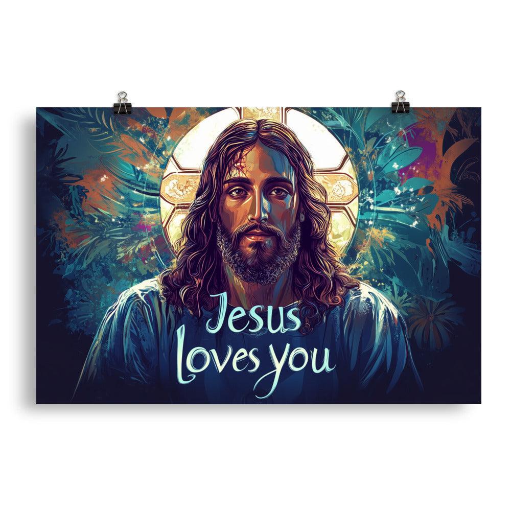 Jesus Loves You Modern Spiritual Art with Halo Poster - Oh Posters