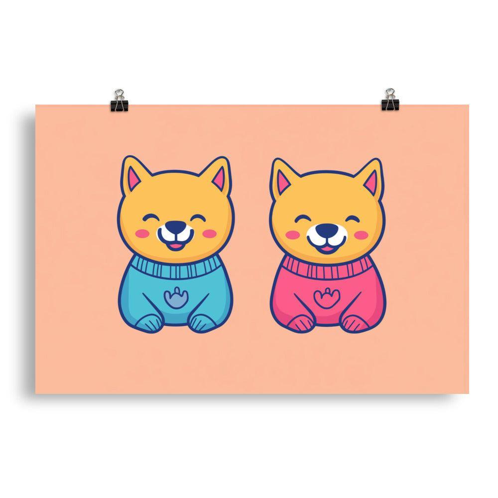 Cute Dingos in Sweaters Pastel Color Digital Art Poster - Oh Posters