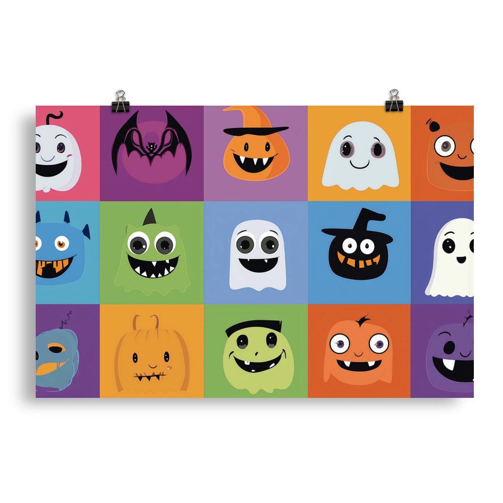 Colorful Halloween Monsters and Ghosts Character Grid Poster - Oh Posters