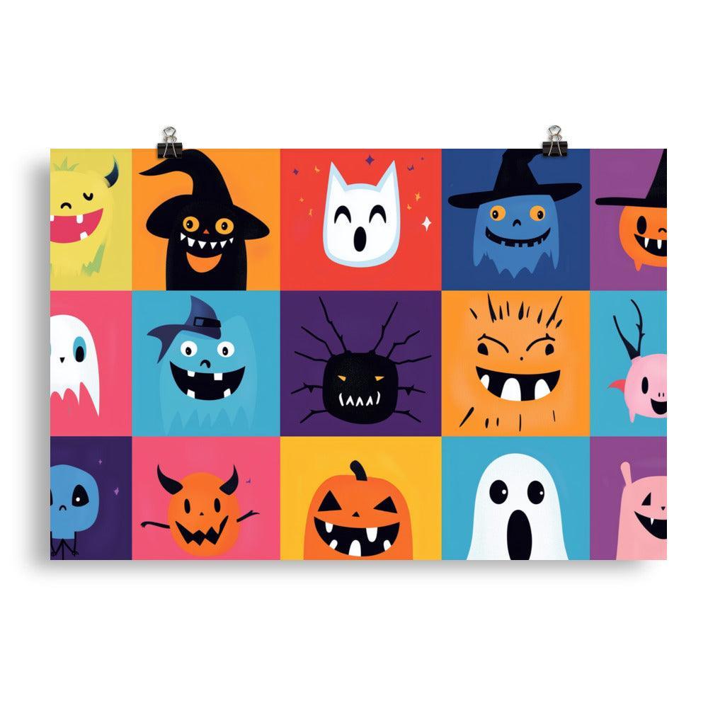 Fun Halloween Creatures Cartoon Style Grid Poster - Oh Posters