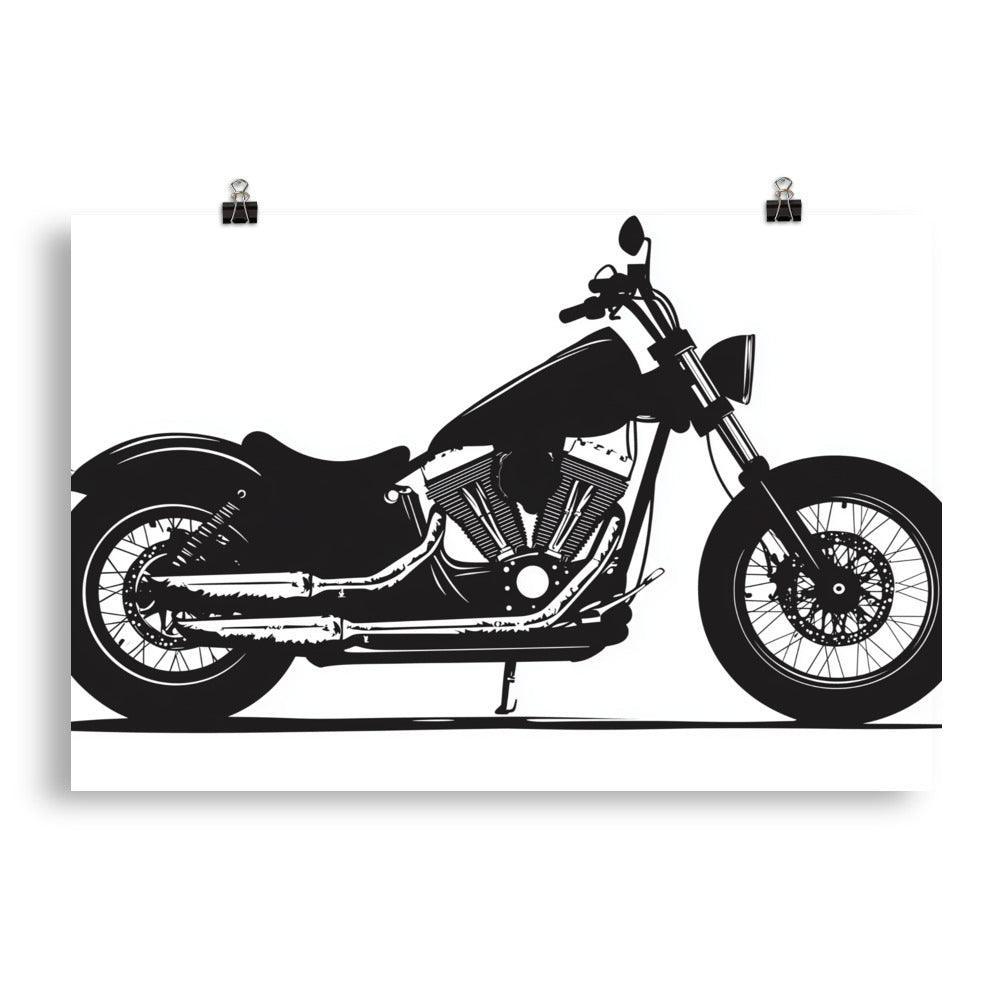 Classic Cruiser Motorcycle Silhouette Black and White Art Poster - Oh Posters