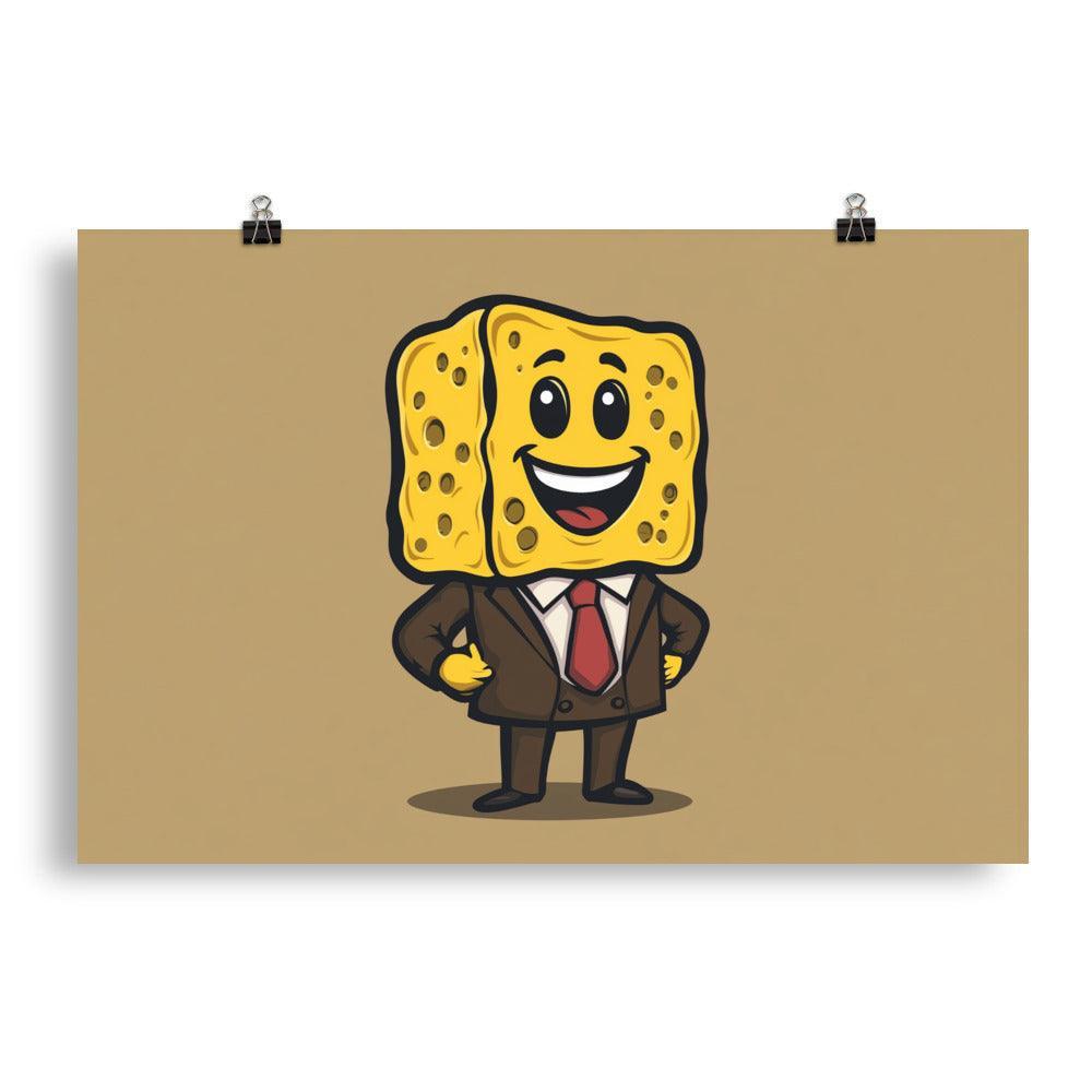 Happy Sponge Businessman Cartoon Illustration Poster - Oh Posters