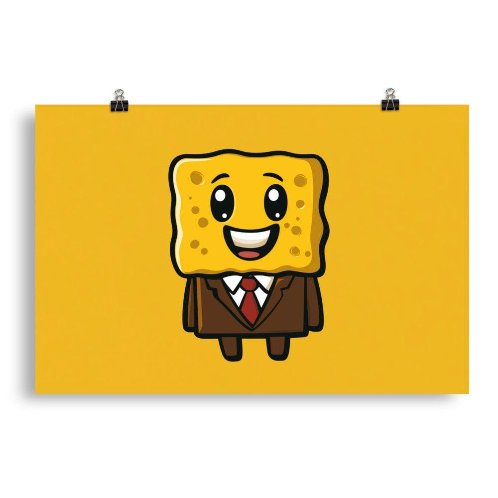 Cute Sponge Character in Suit Playful Cartoon Art Poster - Oh Posters