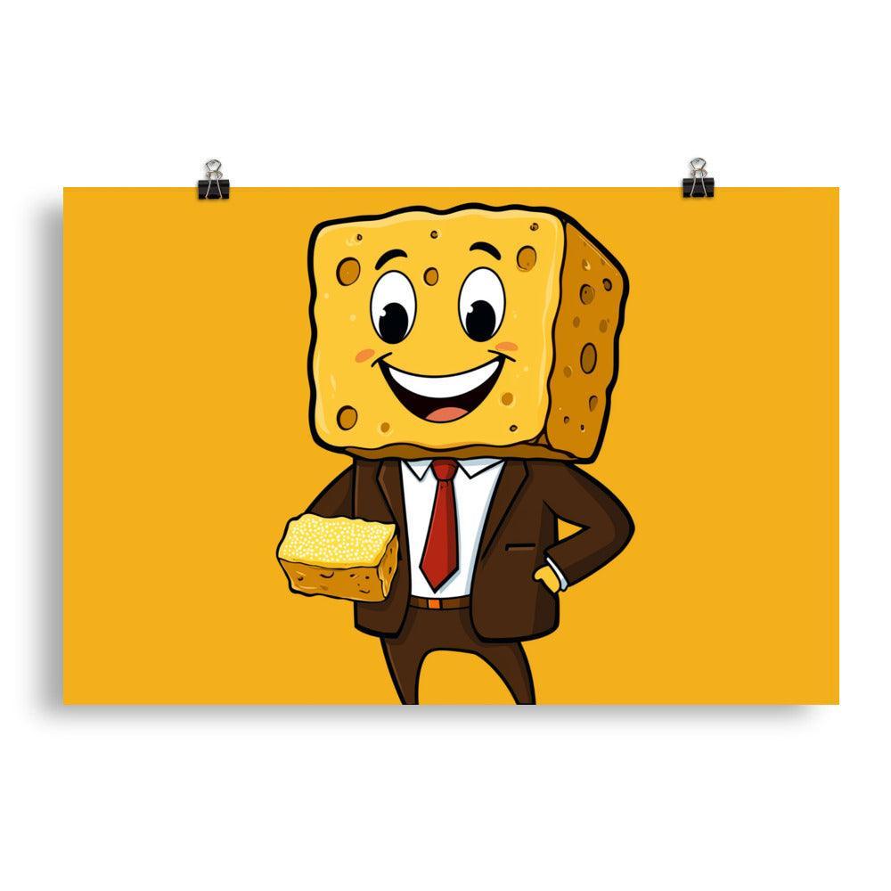 Sponge Cartoon Character in Business Suit Digital Art Poster - Oh Posters