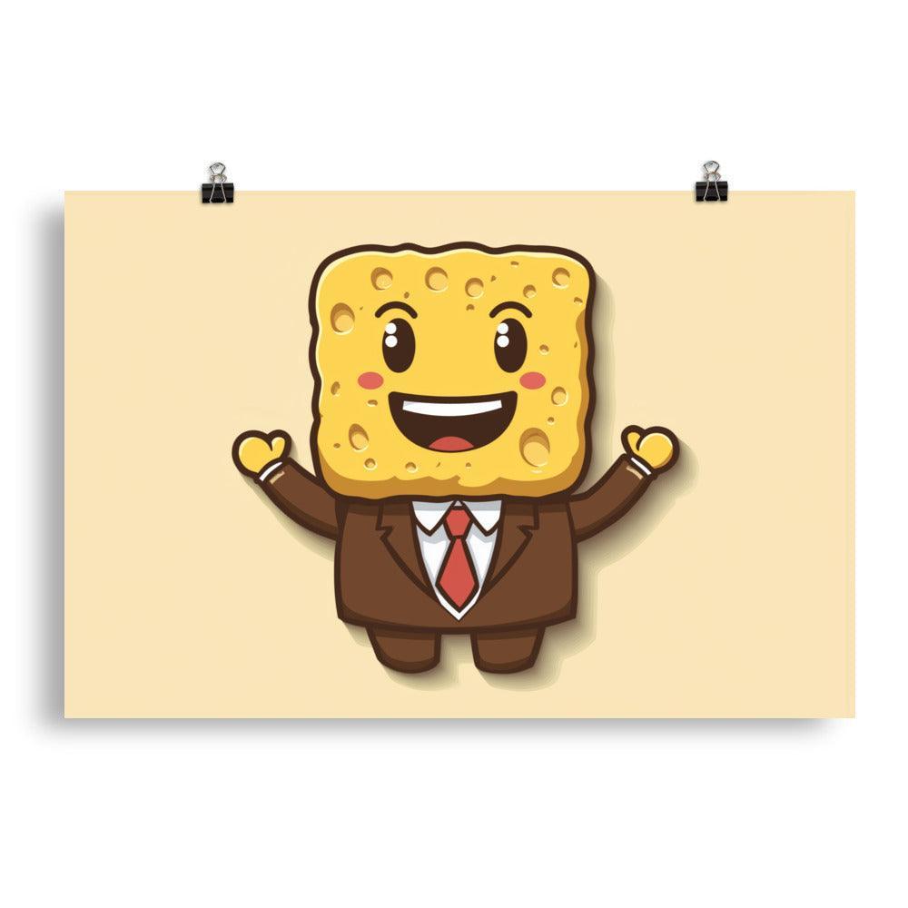 Cheerful Sponge in a Suit Cartoon Drawing Poster - Oh Posters