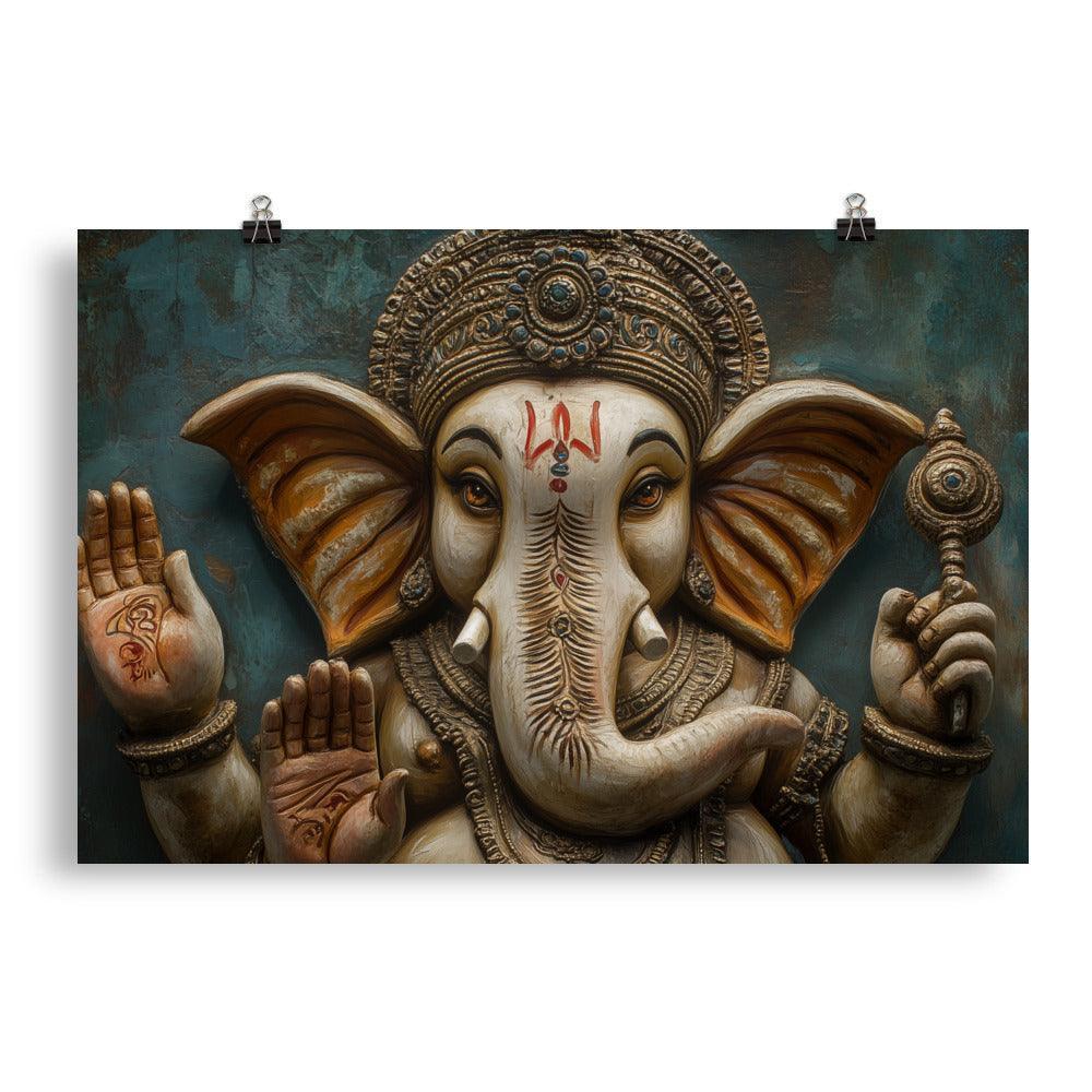 Close-up Ganesh Sculpture with Intricate Details Traditional Hindu Art Poster - Oh Posters