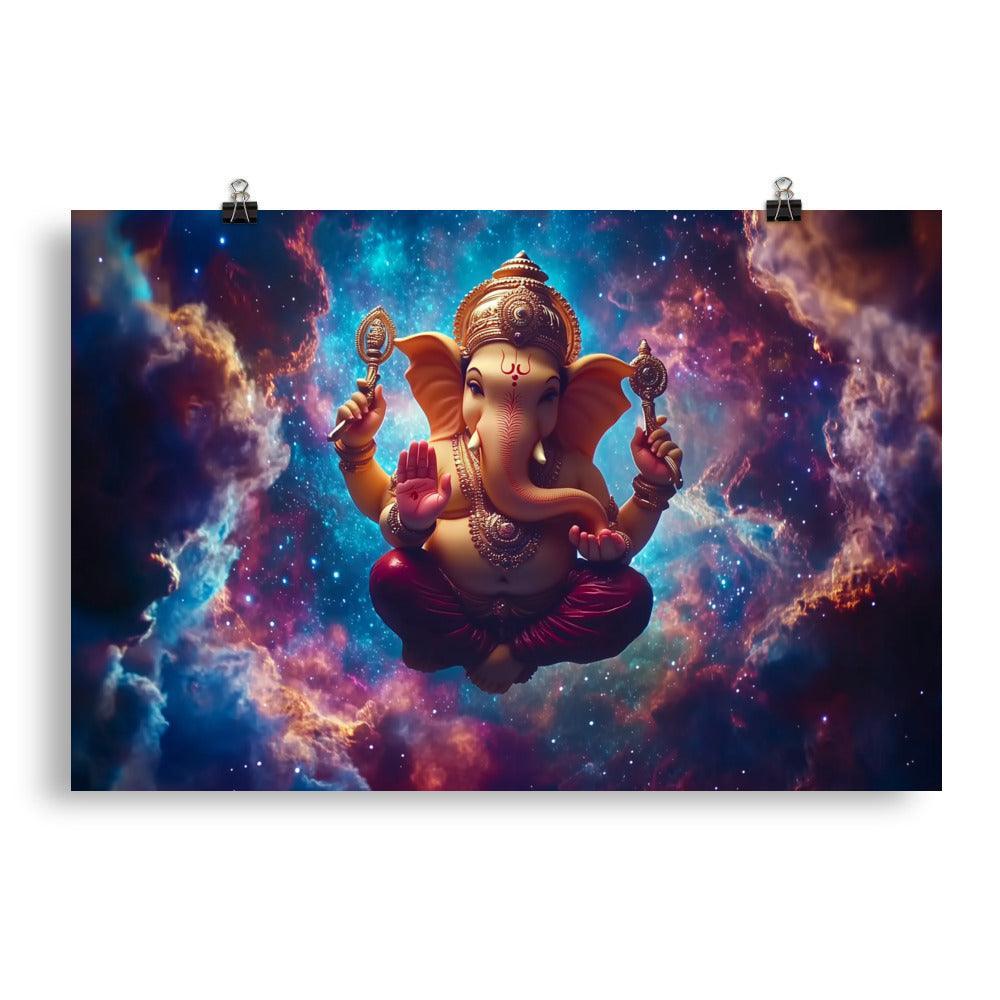 Ganesh with Cosmic Aura Mystical Space Artwork Poster - Oh Posters