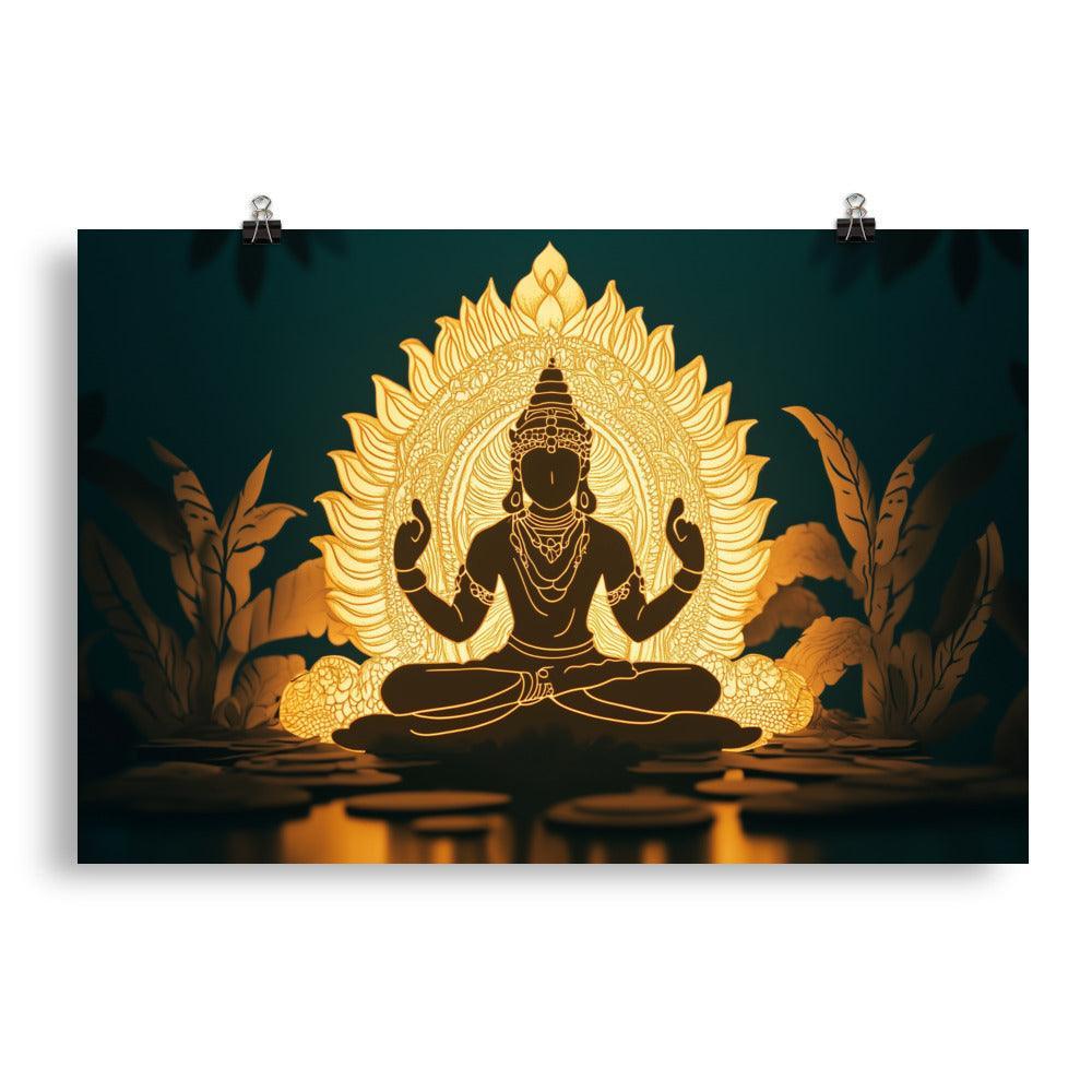 Illuminated Vishnu in a Lotus Design Glowing Spiritual Artwork Poster - Oh Posters