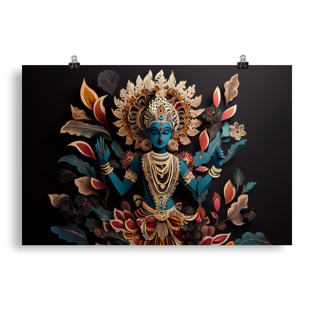 Intricate Vishnu with Floral Elements Papercut Art Style Poster - Oh Posters