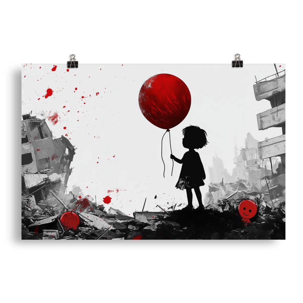 Child with Red Balloon in War-Torn Palestine Poster - Oh Posters