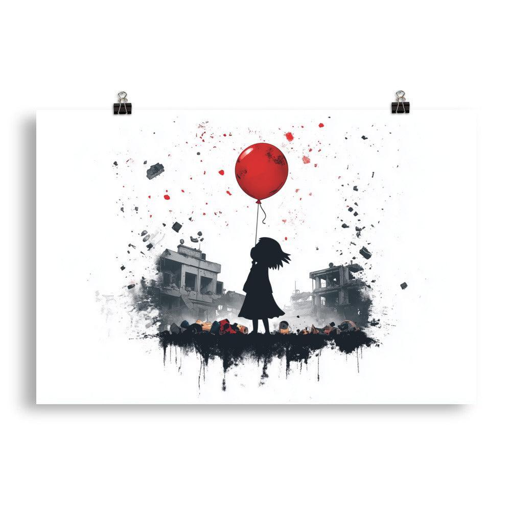 Girl in Palestine Warzone Red Balloon Artwork Poster - Oh Posters