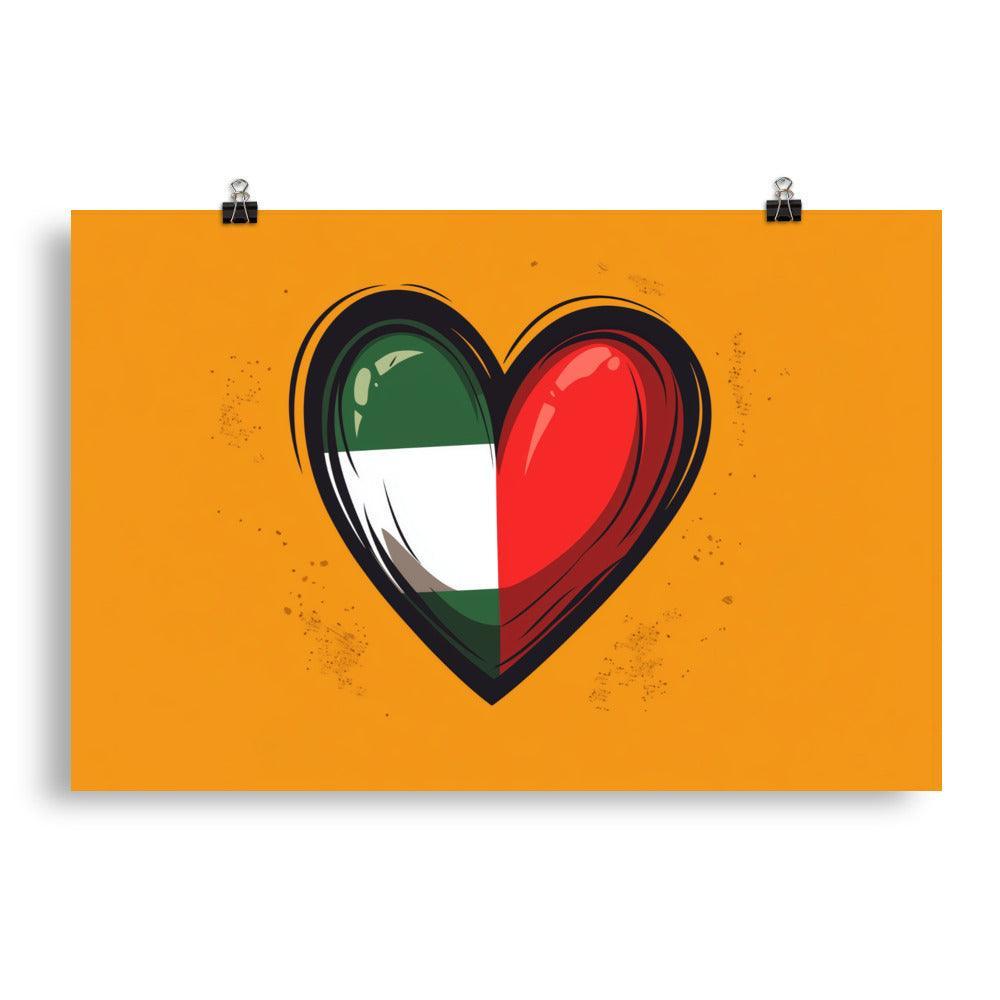 Palestinian Heart Flag Symbol on Orange Background Poster - Oh Posters