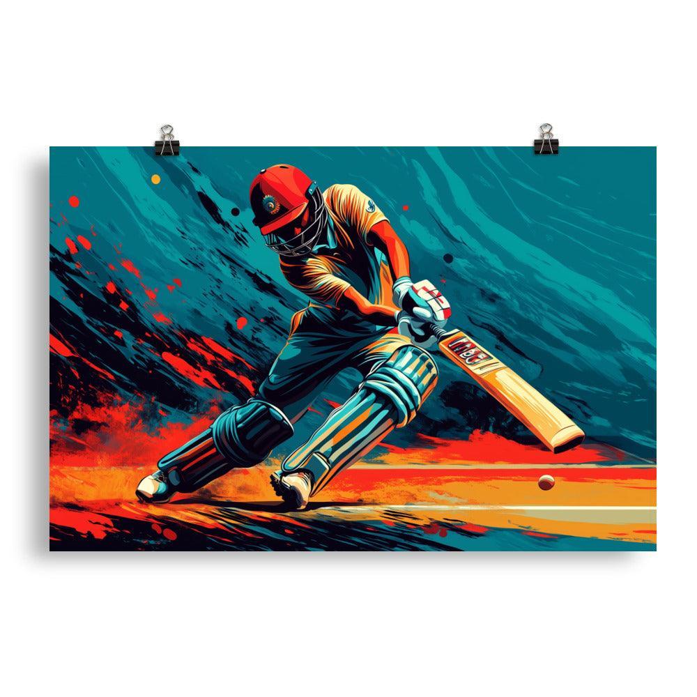 Intense Cricket Batsman Power Shot Action Art Poster - Oh Posters