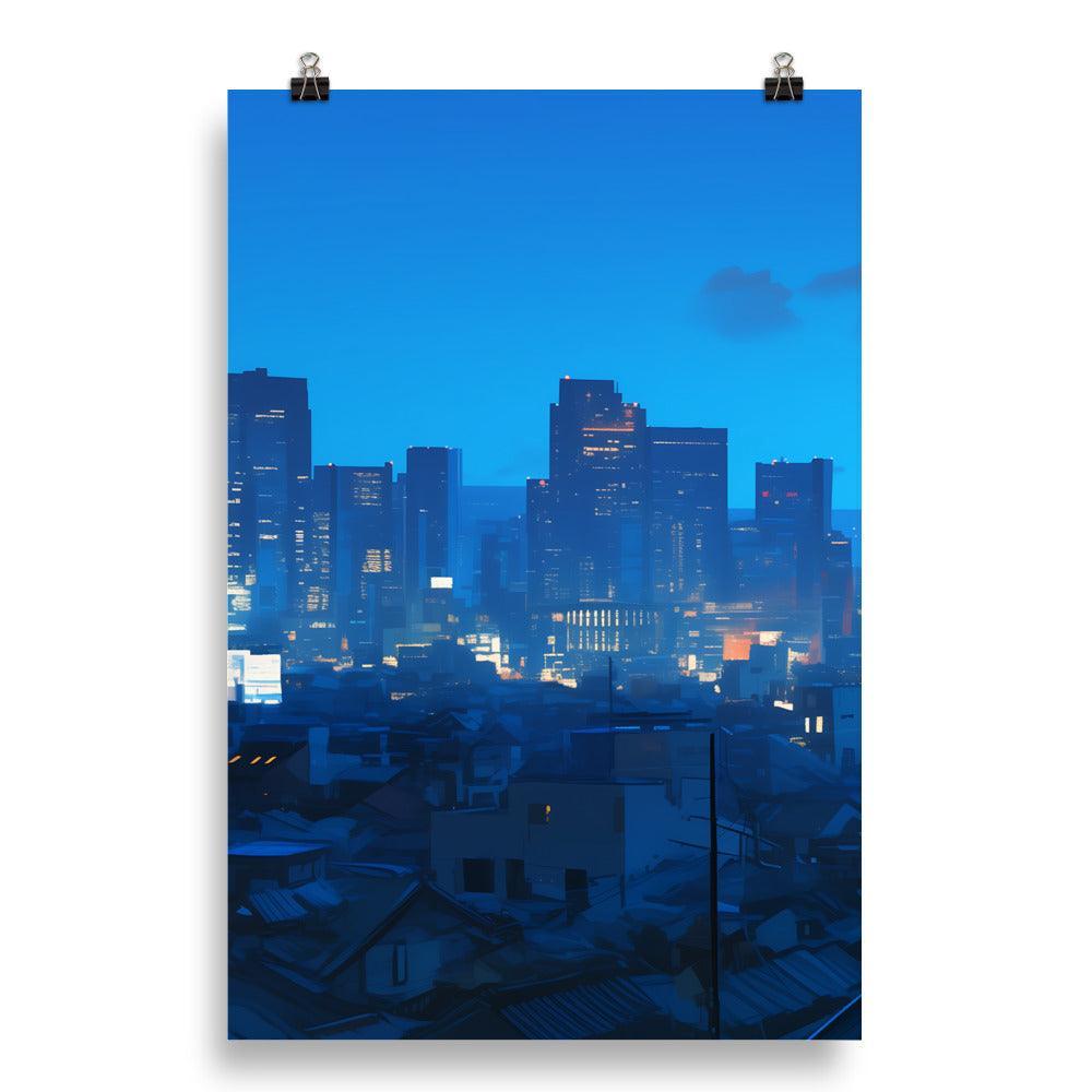 Dense Cityscape at Night with Skyscrapers and Rooftops Soft Lighting Art Poster - Oh Posters