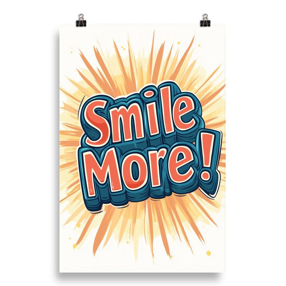 Smile More Playful Typography with Bright Sunburst Poster - Oh Posters