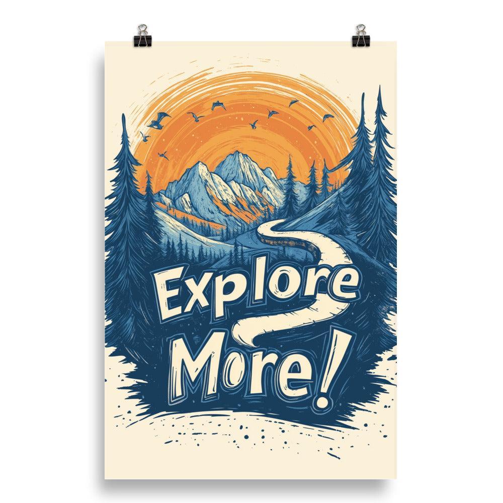 Explore More Scenic Mountain Illustration with Forest and Orange Sun Poster - Oh Posters