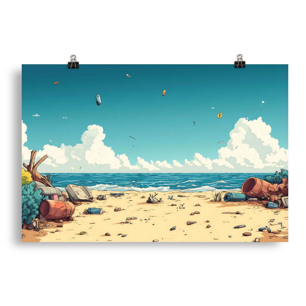 Beach Cleanup Awareness Scenic Ocean View Littered Shore Poster - Oh Posters