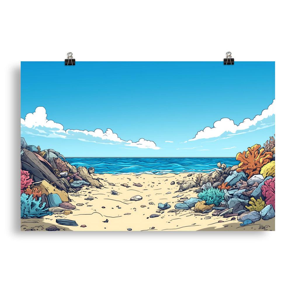 Beach Cleanup Coastal Serenity Artwork for Ocean Lovers Poster - Oh Posters
