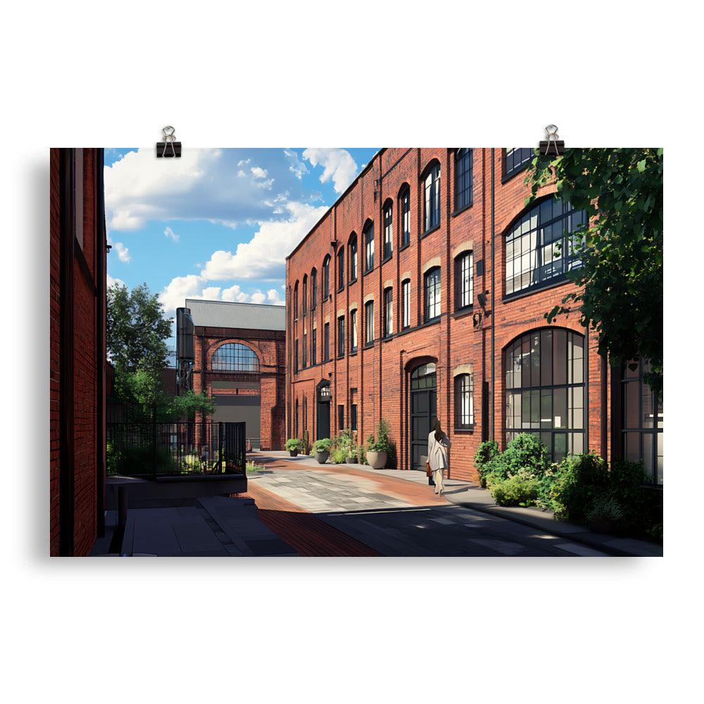 Manchester Vintage Architecture Urban Charm Red Brick Street Scene Poster - Oh Posters