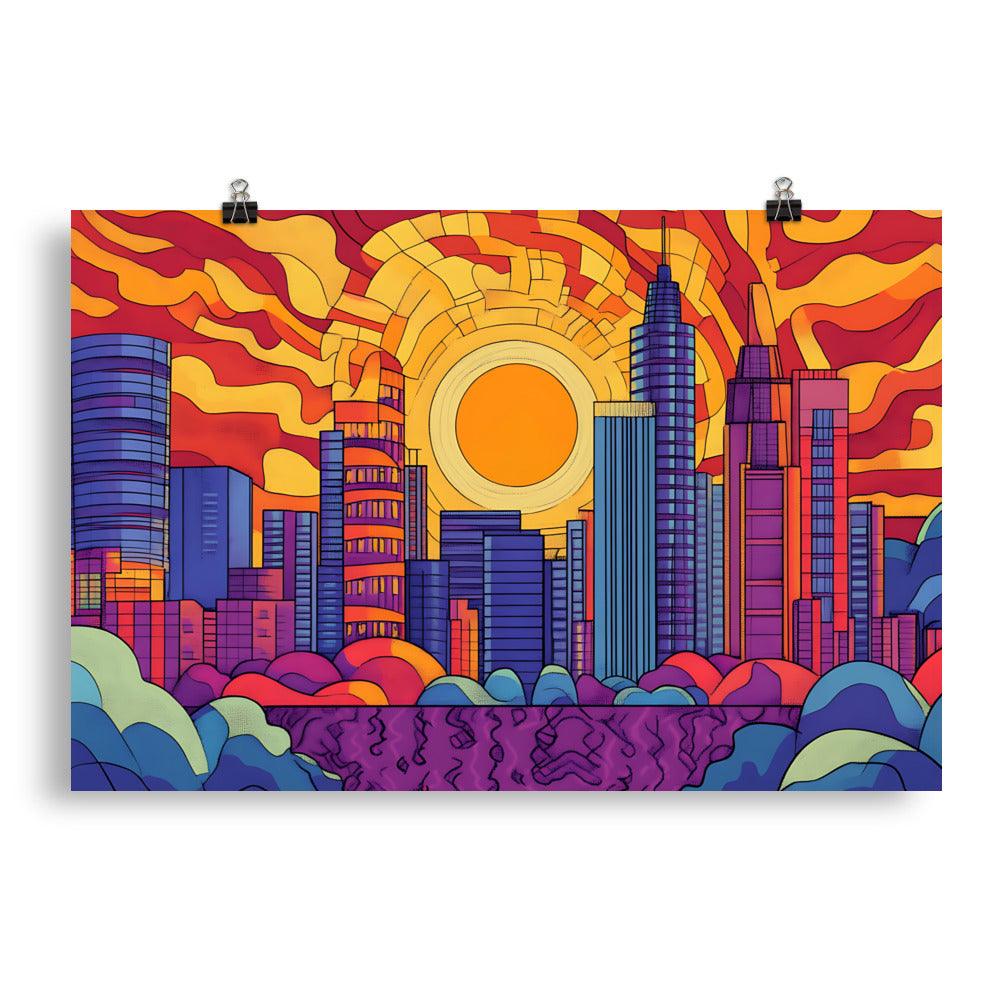 Manchester Vibrant Cityscape Bright Colors Urban Skyline Poster - Oh Posters