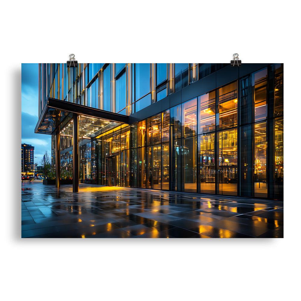 Manchester City Reflections On Modern Architecture Evening Lights Poster - Oh Posters