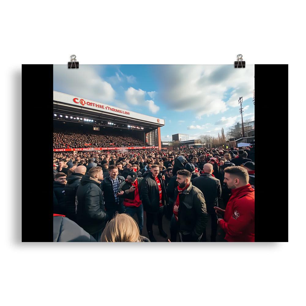 Manchester Football Fan Gathering Atmosphere Vibrant Crowd Scene Poster - Oh Posters