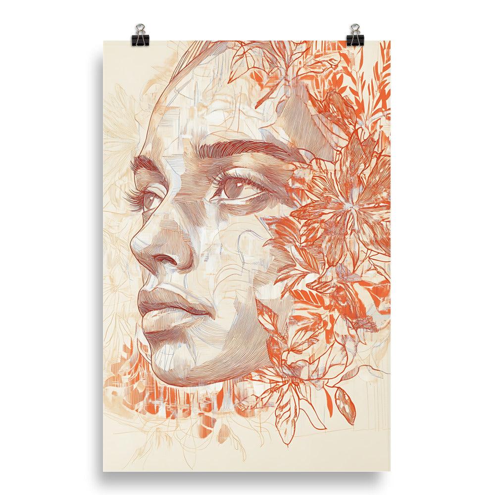 Boho Floral Portrait with Intricate Lines and Subtle Patterns Poster - Oh Posters